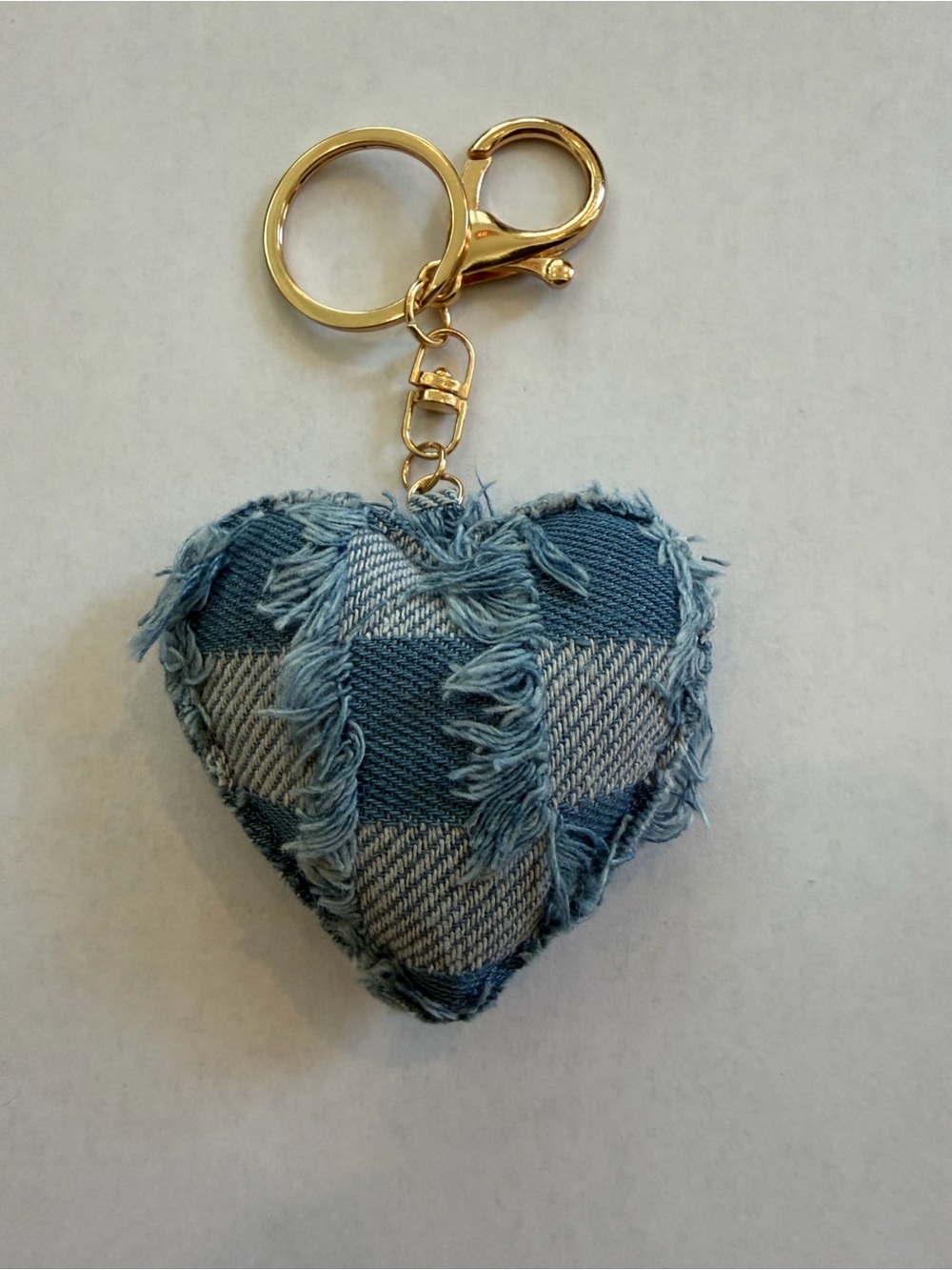 Distressed Patchwork Denim Heart Keychain Bag Charm